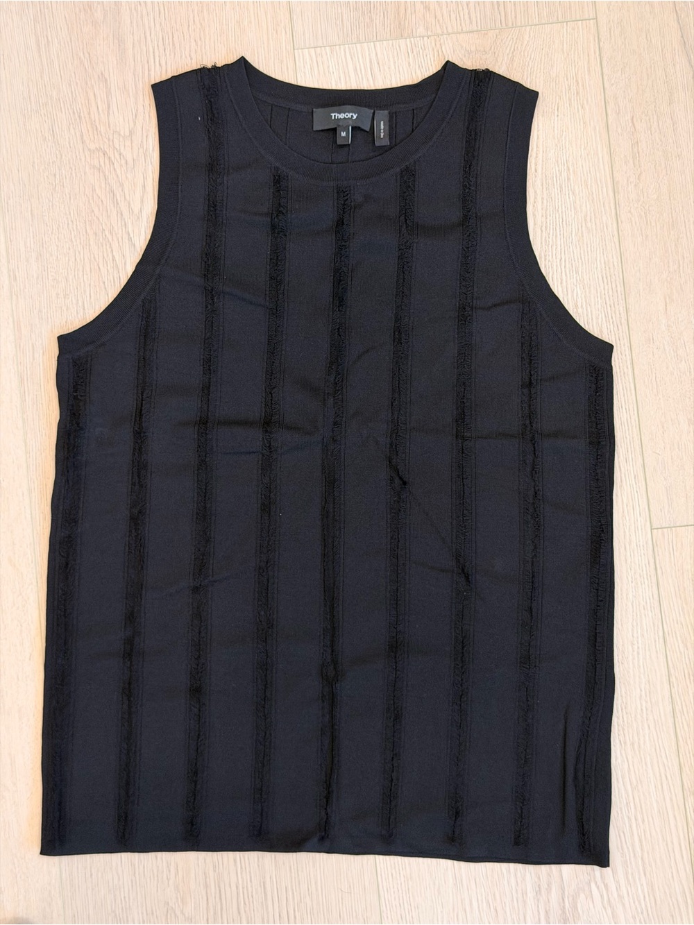 Theory Black Sleeveless Knit Tank with Subtle Vertical Texture